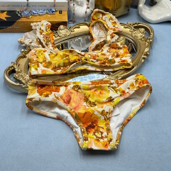 🆕 ZIMMERMANN KIDS 🧿 NWT Raie Trim Tie Front Bikini, Yellow Floral - Sz 4Y - Picture 5 of 15